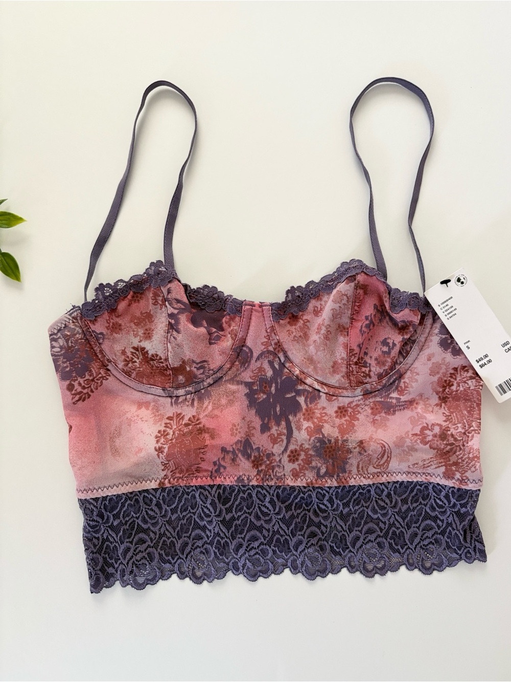 NWT urban outfitters pink and purple lace corset top